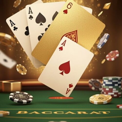 Floating playing cards and casino chips on a green felt table